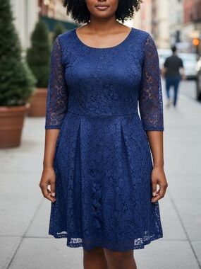 Betsey Johnson Navy 3/4 Sleeve Fit-and-Flare Dress Size 12